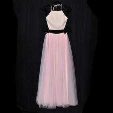 Fame and Partners Pink Tulle Two Piece Set Halter Crop Top Maxi Skirt Size 0 picture