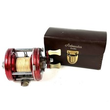 ABU Ambassadeur 5000 Vintage Red Fishing Reel Sweden Leather Case Accessories picture