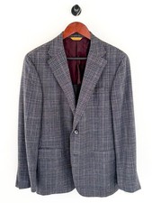 NEW Hickey Freeman Wool Silk Linen Gray Blue Plaid Blazer Sport Coat 40R Men's picture