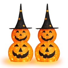 2pcs 3ft Halloween Collapsible Pumpkin Decorations 150 LED Lights picture