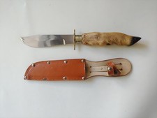 Vintage Handcrafted Deer Foot Hunting Knife Real Leather Sheath Taxidermy Handle picture