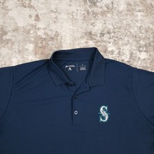 NWOT Seattle Mariners Polo Shirt Mens L Blue Embroidered Antiqua picture