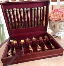 51 PCS Vintage Gold Plated Baroque by Godinger Flatware Full Set for 12 W/Case picture