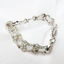 Vintage 1950s Ledo Signed Rhinestone Link Bracelet Silver Tone Geometric 7 Inch picture