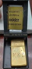 Vintage Zippo SOLID BRASS Slim Lighter - 1932-1987 Commemorative Monogram H E D picture