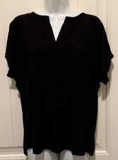 NWT Anne Klein Black V Neck  Cap Sleeve w/Gold Button Top Sz Large picture