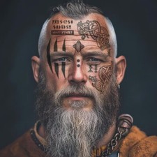 Viking Warrior Face Tattoo Set - Viking Costume Tattoos / Viking Cosplay Men picture