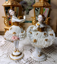 ANTIQUE MULLER LIFELIKE PORCELAIN LACE BALLERINA FIGURINES picture