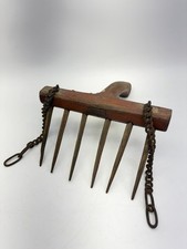 Antique Wooden Metal Hand Rake Tiller Primitive Farm Bluberry Forestry Tool picture