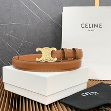 CELINE Women Triomphe Leather Belt Tan Gold-Tone Buckle 2.5cm picture