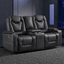 EBELLO Faux Leather Power Reclining Loveseat 2 Seat Electric Recliner Sofa Chair picture