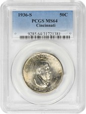 Cincinnati Commemorative Silver Half Dollar 1936-S MS64 PCGS picture