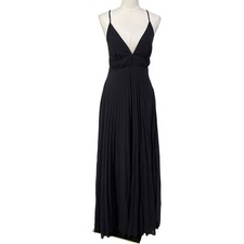 BCBG Paris Black 100% Silk Pleated Maxi Dress V-Neck Braided Straps Size 8 Y2K picture