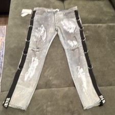 KDNK Men’s Light Wash Distressed Paint Splatter Stretch Straight Jeans Size 38 picture