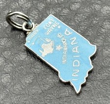 Vintage Wells Sterling Silver 925 Blue Enamel Indiana State Map Charm Pendant picture