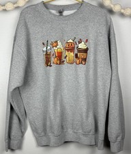 Pumpkin Spice & Everything Nice FALL Coffee Lover Sweater Womens Size Large Gray picture