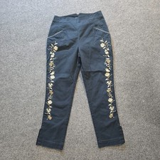 Anthropologie Pants Womens 8 Blue Floral Embroidered Taper Ankle Boho Casual picture