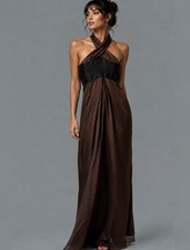 Vintage KENZO Defile Runway Silk Halter Maxi Dress Gown Brown Black FR 40 US 8 picture