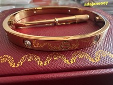 GIFT 18k.Yell0w G0ld Classic L0ve 4 Diamond Bracelet Size 17 picture