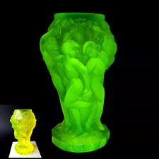 Uranium Glass Vase Nude Women Rare Vaseline Yellow Glass Vase Art Deco picture