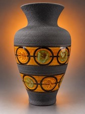 Vintage Dümler & Breiden West German Pottery Vase 150-25 MCM Orange Black 10”  picture