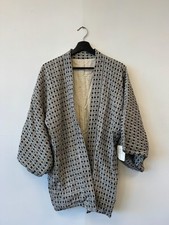 VTG Ragstock Jacket Womens Large Black White Kimono Haori Open Front Patterned picture