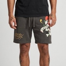 Ed Hardy Mens Love Kills Slowly Skull Sweat Shorts Black EHMTJ8100-6 Size L picture