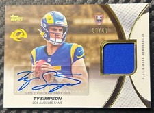 Ty Simpson 2026 TOPPS FLAGSHIP ROOKIE MATERIAL AUTO PATCH GOLD #03/50 RAMS picture