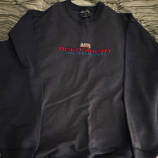 90’s Vintage Polo Sport Ralph Lauren Men's L Navy Crewneck Sweatshirt Flag Logo picture