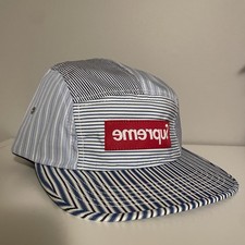 Supreme x Comme des Garçons SHIRT SS12 CDG Pinstripe Camp Cap White & Blue picture