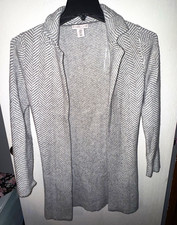 Sincerely Jules Women's XS Gray/White Herringbone Open Front Collared Cardigan picture