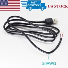 2pcs 1M/3.3FT 20AWG USB 2.0 Male Plug 2pin Wire DIY Pigtail Cable Black (US) picture