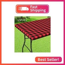 misaya Buffalo Rectangle Picnic Tablecloth, 8 Foot Elastic Fitted Vinyl Table Cl picture