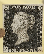 GB QV 1840 1d Penny Black SG2 Plate 1b, Mint  No Gum MNG, position FK picture