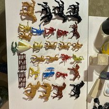 Vintage Plastic Cowboy & Western Mixed Lot Figures w/ Horses Riders Fence Pieces picture