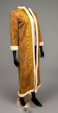 Vintage Beverly Paige Boho Duster Coat Canvas Gold Embroidery Shearling Trim S/M picture