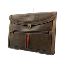 Gucci Sherry Line Documentcase Briefcase Brown Leather Vintage Authentic picture