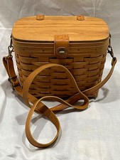 Vintage Longaberger Basket Purse With Plaid Fabric Liner & Leather Strap picture