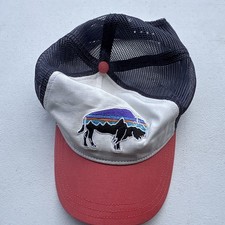 Patagonia Trucker Hat Mesh Back Adjustable Bison Patch Blue Gray Red One Size picture