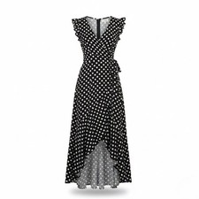 Grecerelle Womens Navy Polka Dot Maxi Wrap Dress Rayon/Spandex Sz M picture
