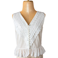 Vintage Al-pe A. Hillebrand White Eyelet Embroidered Vest Top Size40 Cottagecore picture