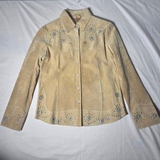 Scully L233 Women Medium Suede Leather Western Jacket Studded Turquoise Cowgirl picture