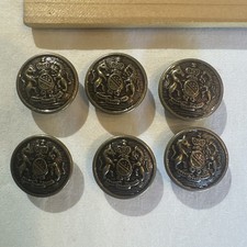 Antique Vtg Livery Buttons 6 Gilt Brass Heraldic Coat of Arms Shield Loop Shank picture