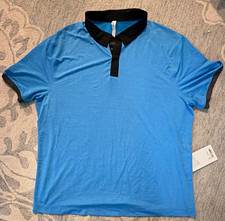 Lululemon Precision Polo Men's 2XL Athletic Fit Blue/Black Stretch Breathable picture