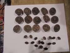 31 Antique Brass French Picture Buttons gentleman walking Shank back. 1 1/4 picture