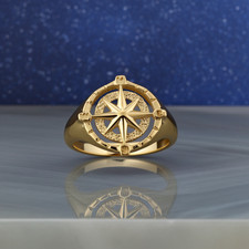Polished Gold Compass Ring for Women 10K or 14K Yellow Gold picture