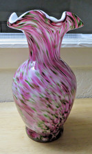 Fenton Vasa Murrhina Rose Aventurine Green Ruffled Vase Signed Frank M Fenton 8