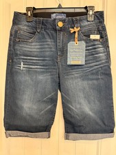Democracy Ab”solution Women’s Bermuda Shorts Rolled Cuff Stretch Blue Petites Sz picture