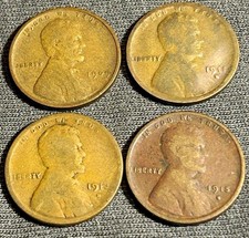 Lincoln Wheat Small Cent Lot (4) 1909 1911D 1913D 1915S Better Dates picture