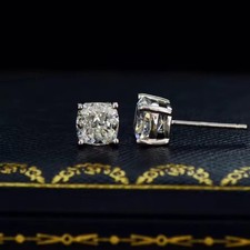 Women's Cushion Cut Stud Earrings 2 CTW Genuine Moissanite White 925 Silver picture